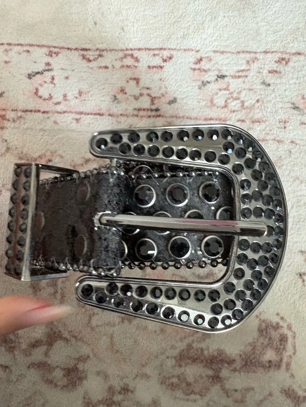 Studded Black Crystal Belt Buckle - Women Accessories